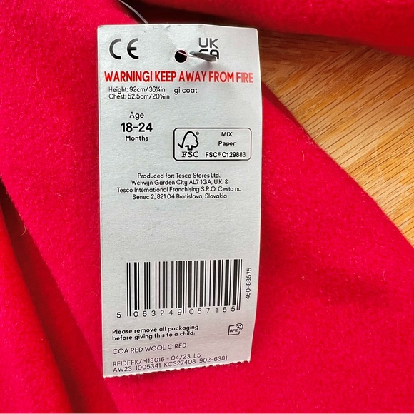 New Toddler girl button closure red Winter Coat With Faux Fur Trip 18-24m - Picture 4 of 12